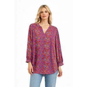 Amanda Uprichard Multicolor Bright Silk V-Neck Blouse Top Size Large
